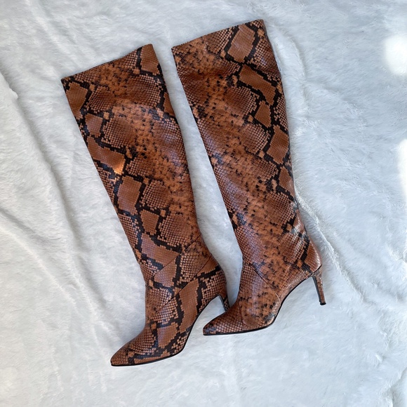 Luca Valentini Made in Italy Brown Camel Reptile OTK Over The Knee Boots 40 - Picture 13 of 17